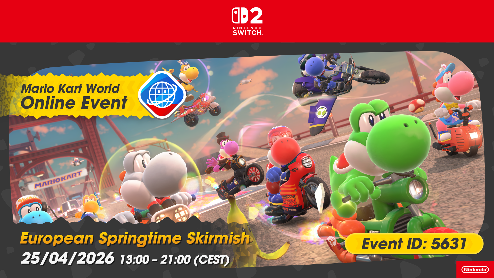 Det är knockout i nästa europeiska onlinetävling i Mario Kart World!